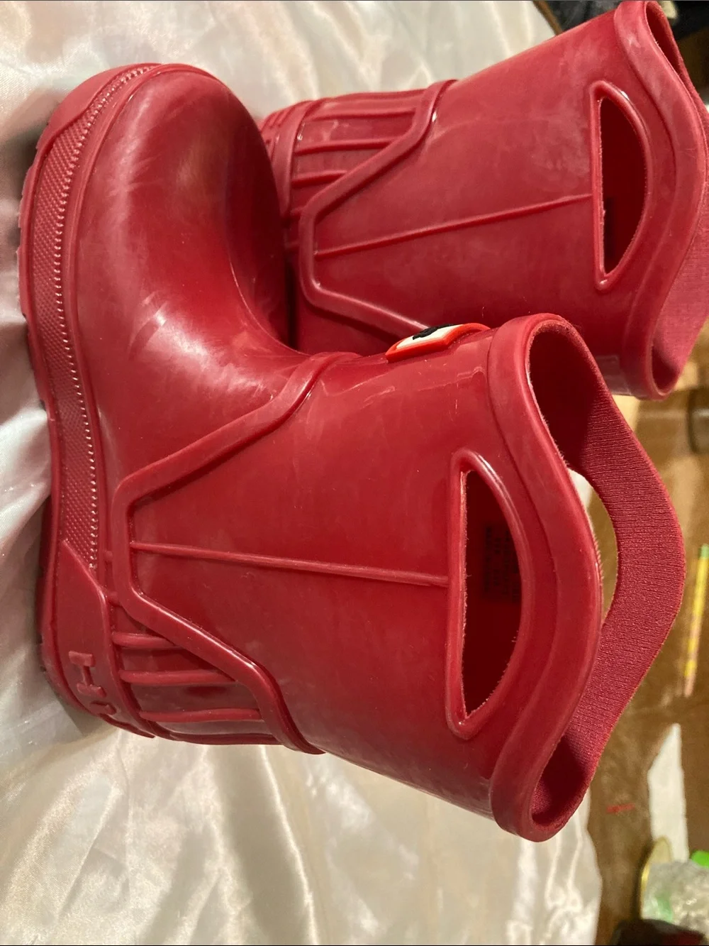 Hunter Kids Red Waterproof Rain Boots with Pull Handles
